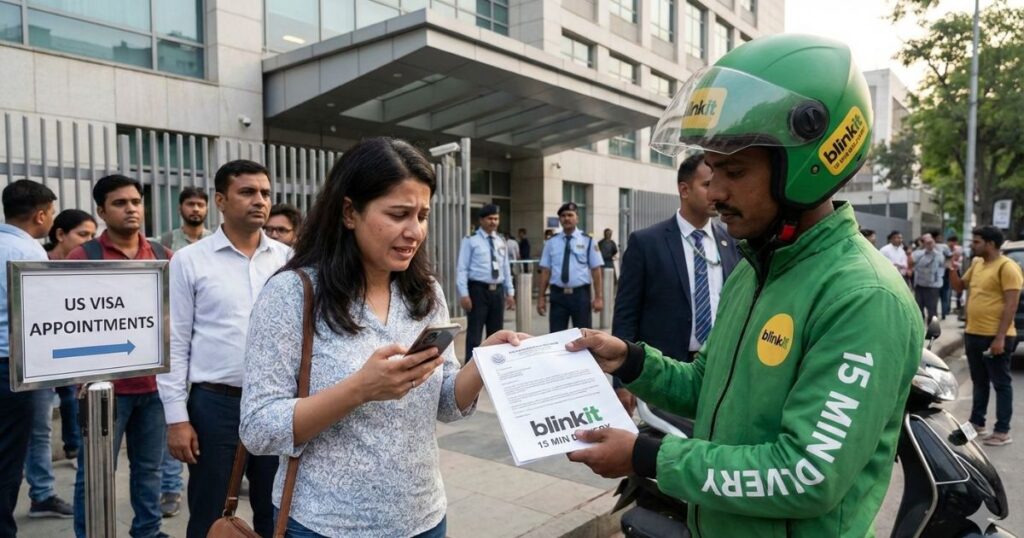 US Visa Interview लाइन में डॉक्यूमेंट्स भूलने पर Blinkit की 15 मिनट क्विक डिलीवरी