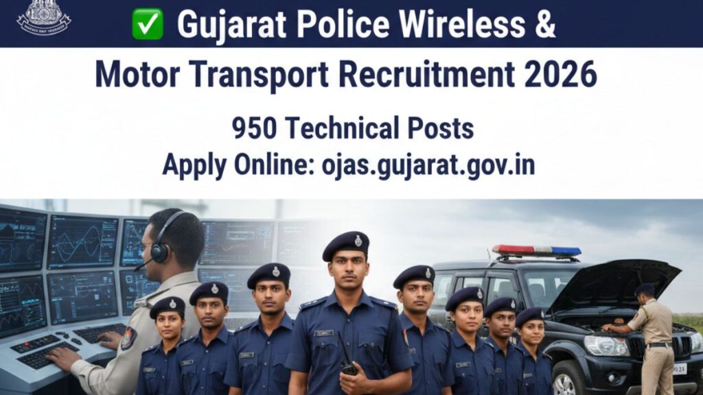 Gujarat Police Recruitment 2026 notification for wireless and motor transport vacancies