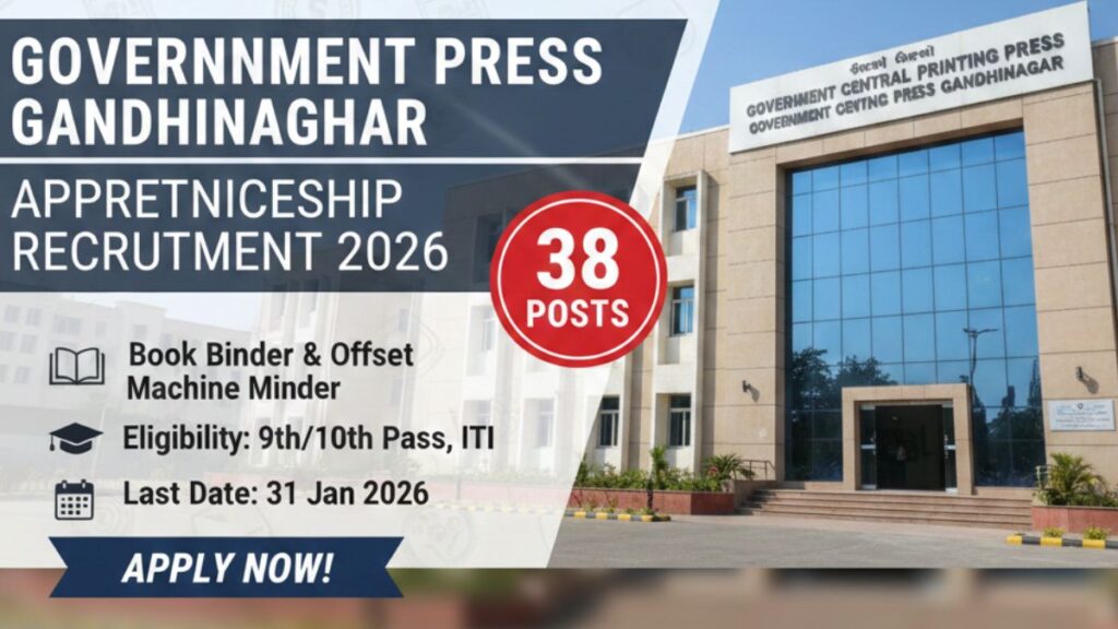 Government Press Gandhinagar Govt Apprenticeship 2026 featuring 38 posts