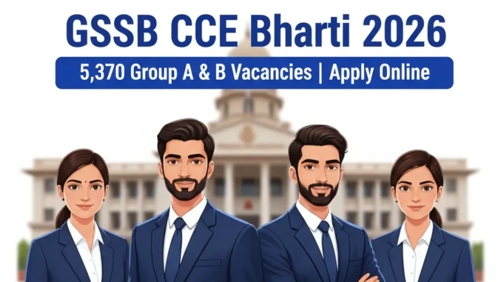 GSSSB CCE Bharti 2026 advertisement for 5370 Group A and Group B vacancies in Gujarat.
